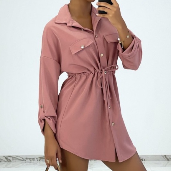 Zara Pink Shirt Dress With Safari Style Pockets Size Medium - Picture 1 of 14